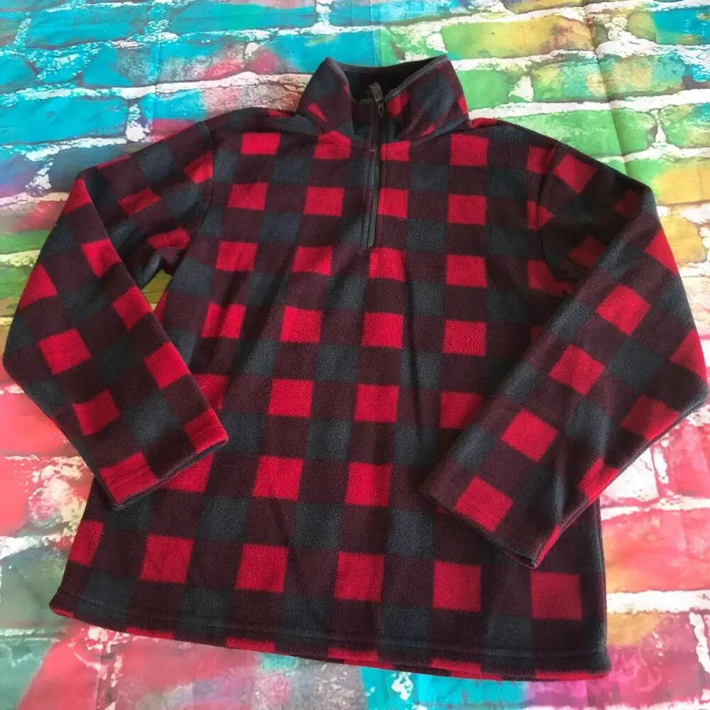 Gymboree Boy Pullover 10 12 Mix n Match Gray Red Buffalo Check Fleece Sweatshirt